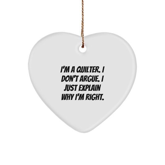 Quilter Gifts for Women - Funny Heart Ornament for Christmas - Gifts from Friends for Quilters - Image 1