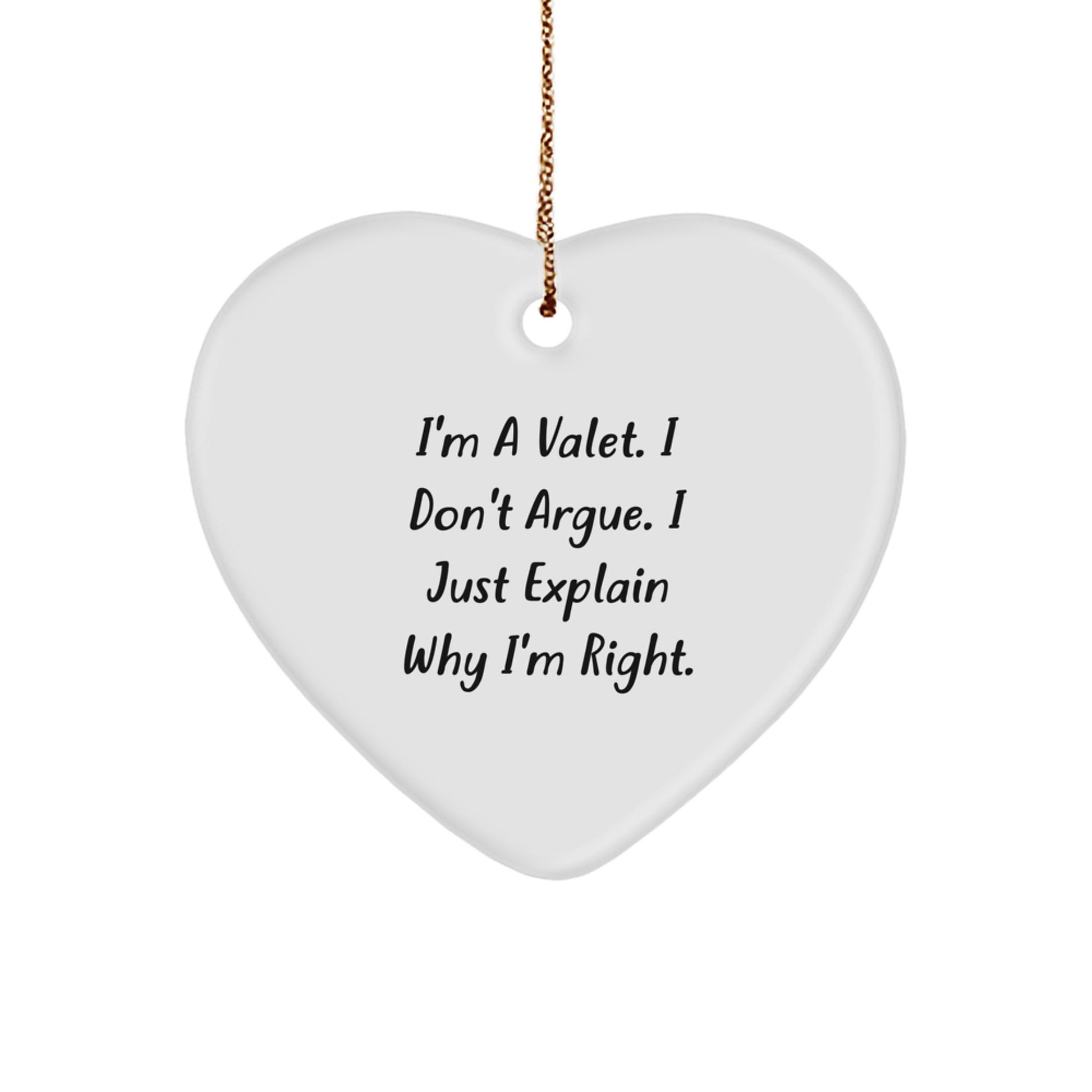 Funny Valet Heart Ornament Gifts from Men to Valet, Christmas Unique Gifts for Valet, Heart Shaped Valet Ornament - Image 1