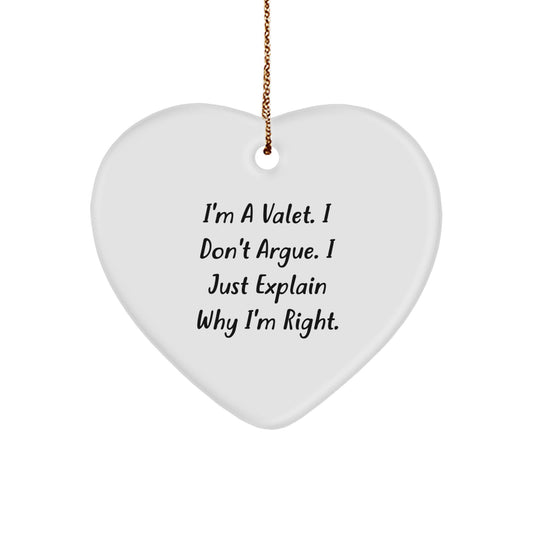 Funny Valet Heart Ornament Gifts from Men to Valet, Christmas Unique Gifts for Valet, Heart Shaped Valet Ornament - Image 1