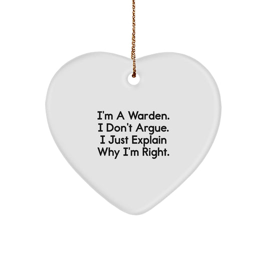 Funny Warden Quotes Heart Ornament Gifts for Men from Family at Christmas Time - Image 1