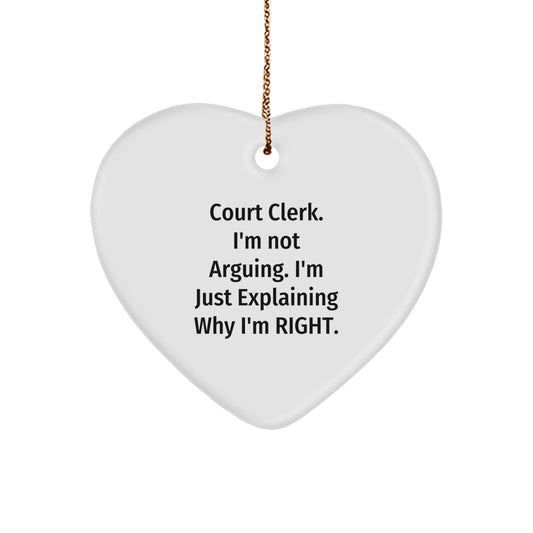 Funny Court Clerk Heart Ornament, Gifts from Friends to Court Clerk, Court Clerk Christmas Unique Gifts, Heart Shaped Court Clerk Decoration - Image 1