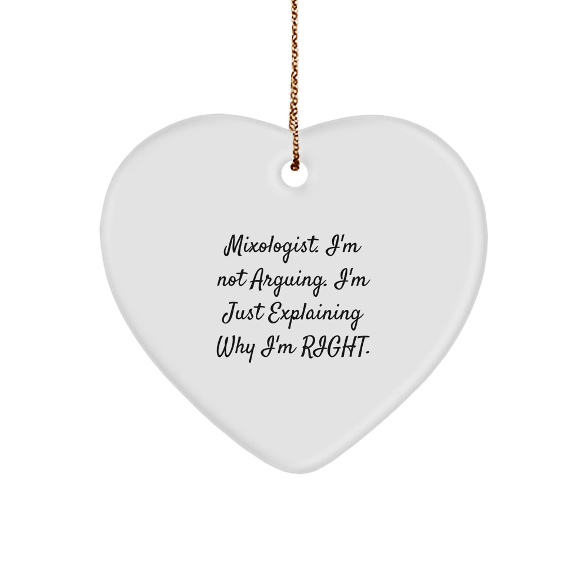 Funny Mixologist Gifts from Friends, Christmas Unique Gifts for Family, Heart Ornament for Men - 'I'm Not Arguing. I'm Just Explaining Why I'm Right.' - Image 1