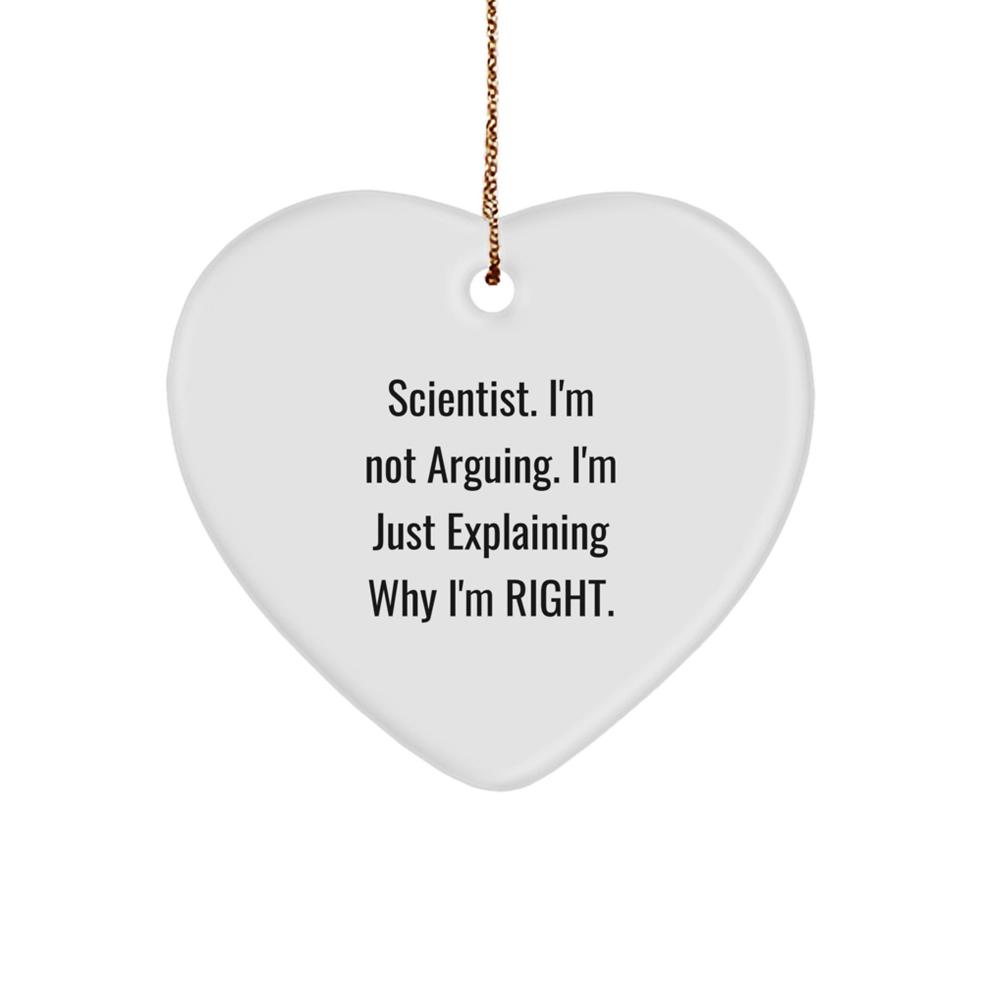 Funny Scientist Gifts from Friends, Heart Ornament for Scientist Men, Christmas Unique Gifts for Him, 'I'm Not Arguing. I'm Just Explaining Why I'm Right.' - Image 1