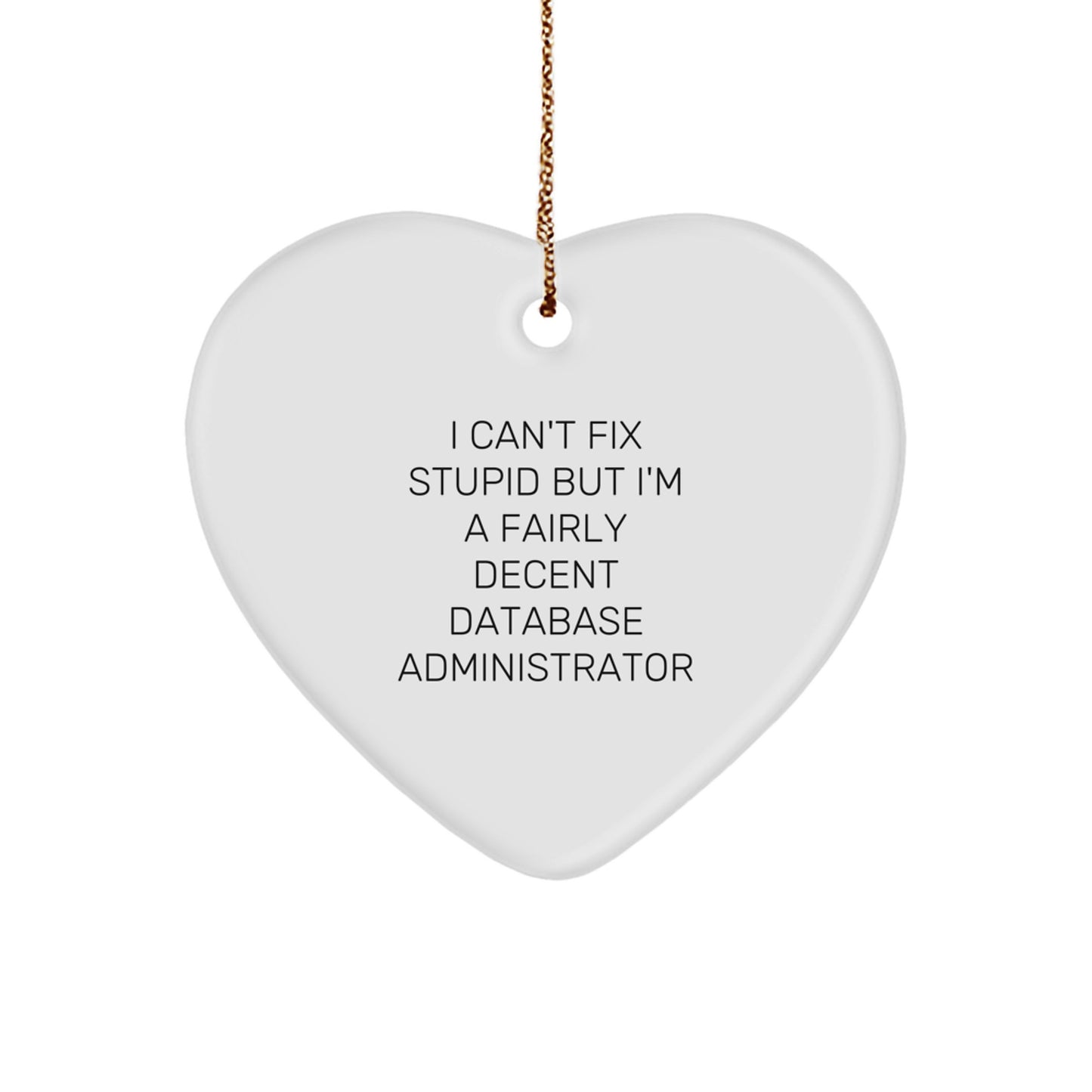 Database Administrator Gift, Funny Heart Ornament for Christmas, Gifts from Friends and Family to Men and Women, I Can't Fix Stupid Quotes - Image 1