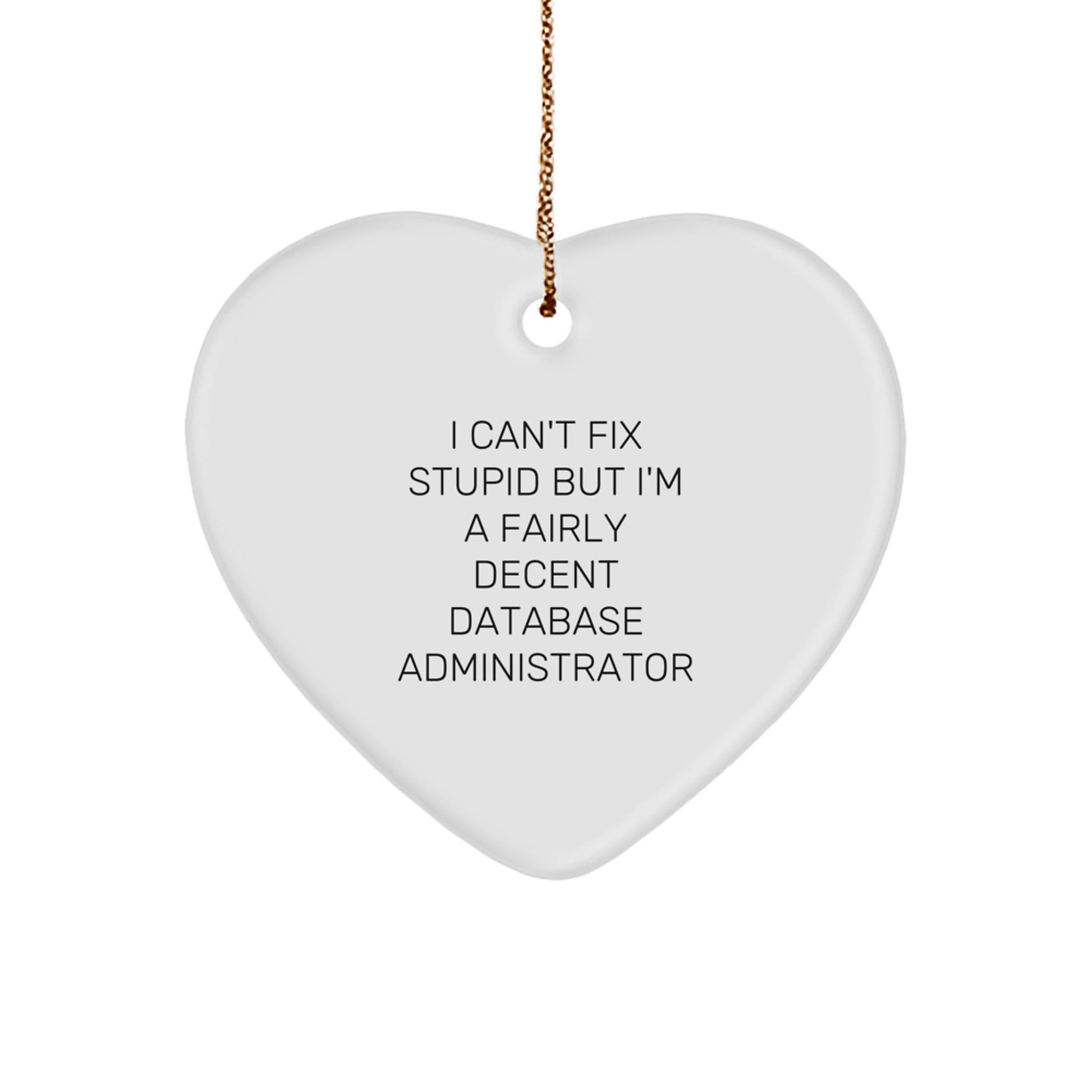 Database Administrator Gift, Funny Heart Ornament for Christmas, Gifts from Friends and Family to Men and Women, I Can't Fix Stupid Quotes - Image 1