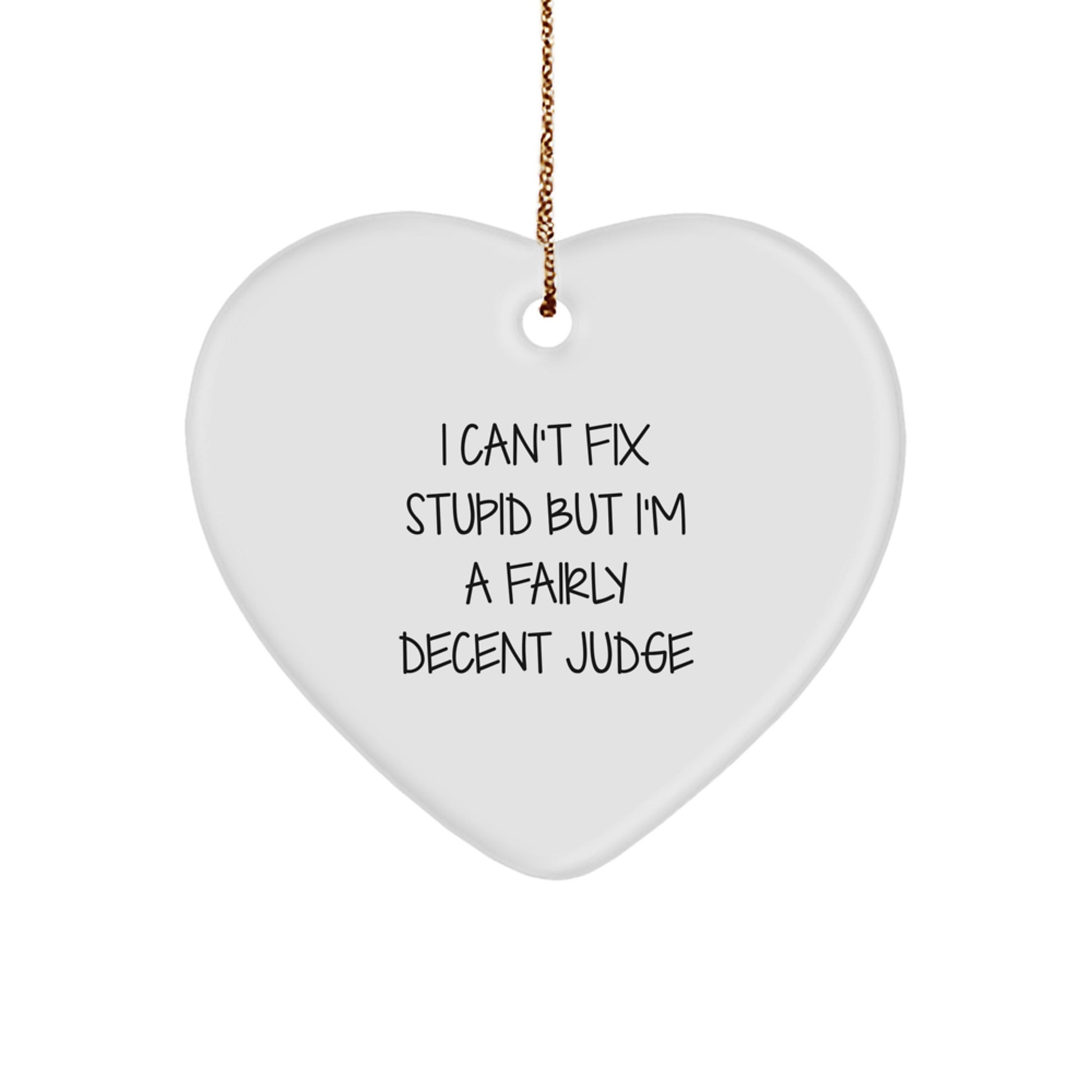 Funny Judge Christmas Unique Gift Ideas for Men Women Friends Coworkers, Heart Ornament, I Can't Fix Stupid But I'm A Fairly Decent Judge - Image 1