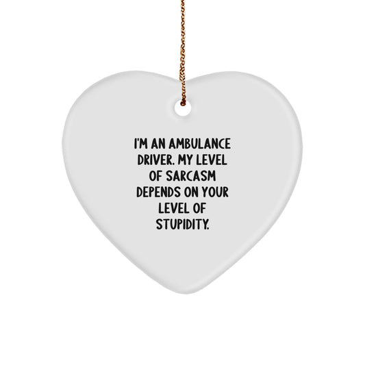 Ambulance Driver Heart Ornament Gifts for Men Friends and Family Christmas Unique Decorations Funny Heart Shaped MDF with Gold Cord - Image 1