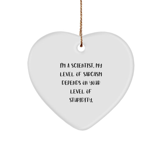 Funny Scientist Gifts from Men for Scientist Friends - Heart Ornament, I'm A Scientist. My Level Of Sarcasm Depends On Your Level Of Stupidity. Christmas Unique Gifts for Scientist - Image 1