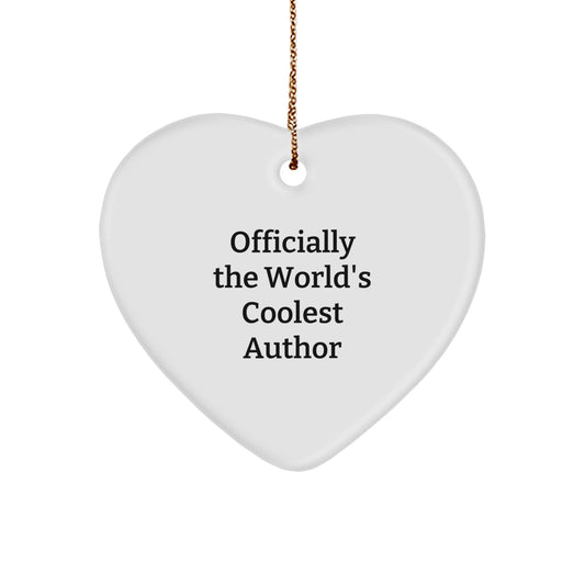 Funny Author Gifts from Friends, Officially The World's Coolest Author Heart Ornament, Christmas Unique Gifts for Author - Image 1