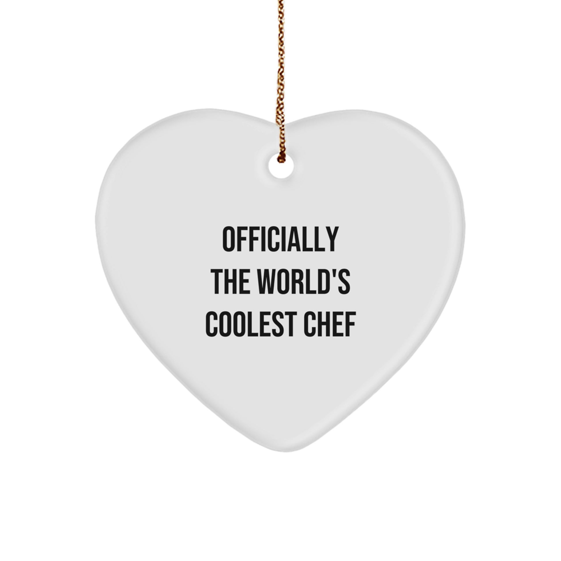 Funny Chef Heart Ornament for Friends with 'Officially The World's Coolest Chef' Quote, Gifts from Family to Men, Perfect for Christmas Unique Gifts - Image 1