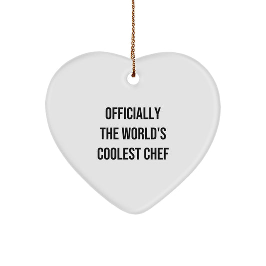 Funny Chef Heart Ornament for Friends with 'Officially The World's Coolest Chef' Quote, Gifts from Family to Men, Perfect for Christmas Unique Gifts - Image 1