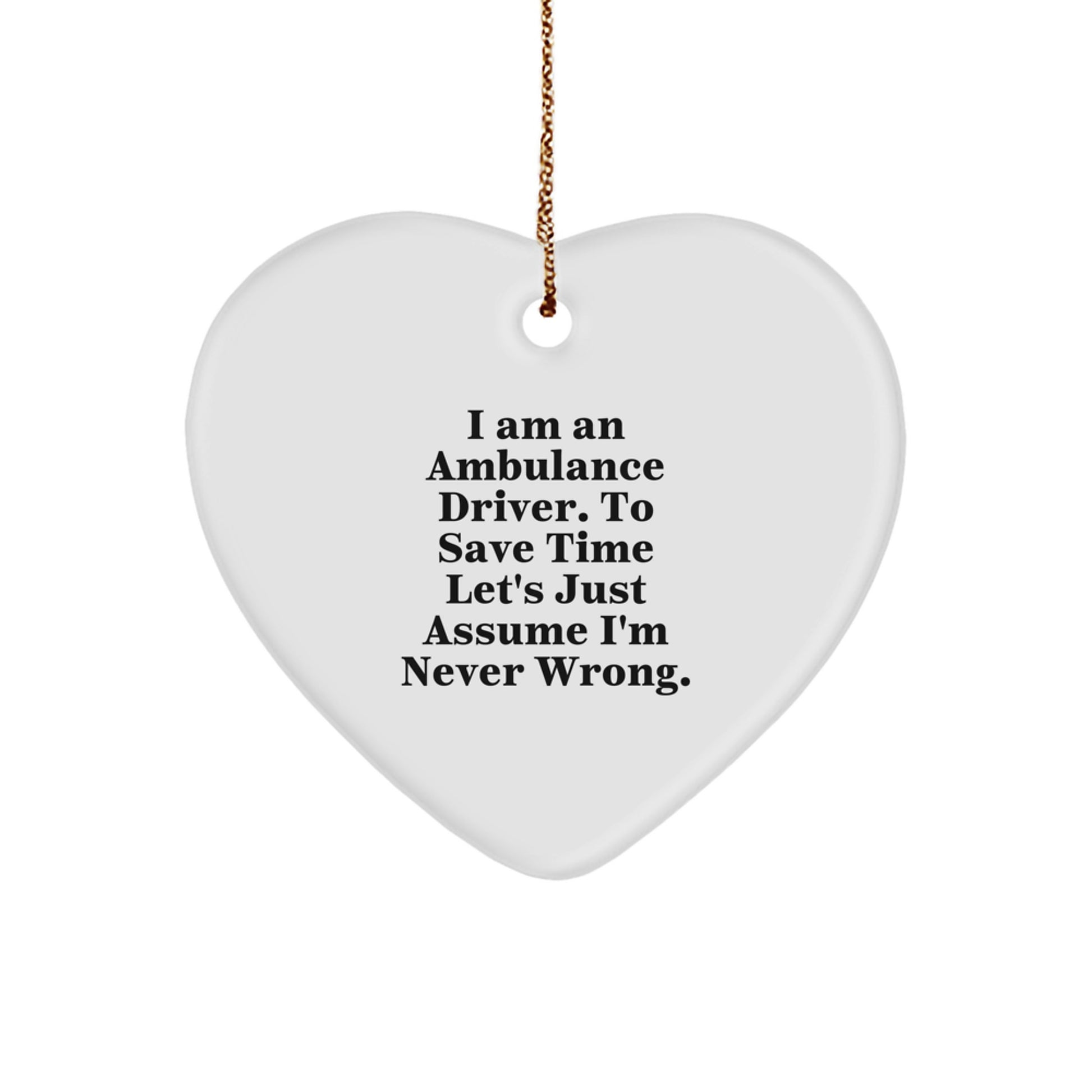 Ambulance Driver Christmas Unique Gifts from Friends, Funny Heart Ornament for Ambulance Driver, I'm Never Wrong Holiday Decoration - Image 1