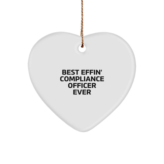 Funny Compliance Officer Gifts from Men for Best Effin' Compliance Officer Ever Heart Ornament with White Heart Shaped Design, Christmas Unique Gifts - Image 1