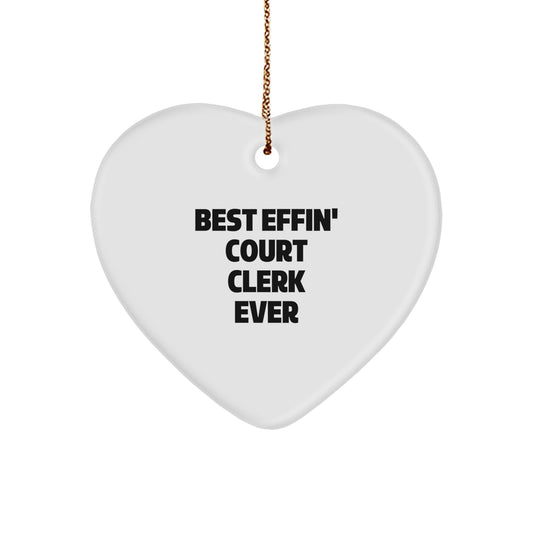 Funny Court Clerk Gifts from Friends - Best Effin' Court Clerk Ever Heart Ornament for Court Clerks, Christmas Unique Gifts - Image 1