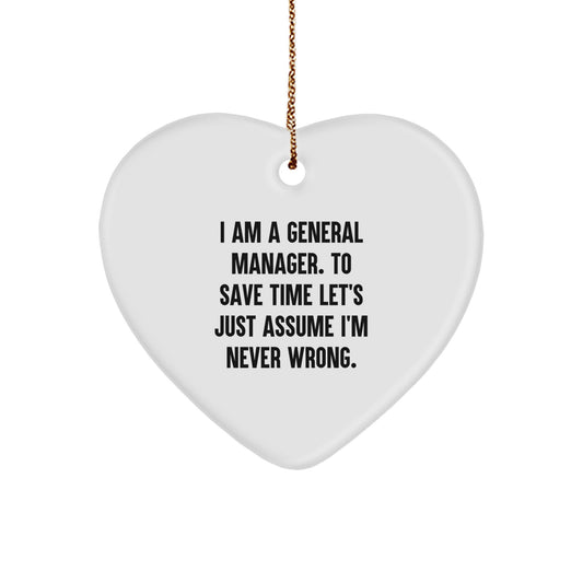 Funny General Manager Heart Ornament Gift from Men, White Heart Shaped Decoration for Christmas Unique Gifts for General Manager - Image 1