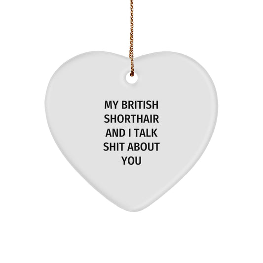 Funny British Shorthair Cat Gifts for Christmas - British Shorthair Cat Heart Ornament, Gifts from Men, Funny Quote 'My British Shorthair And I Talk Shit About You' - Image 1
