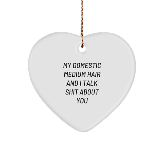 Funny Domestic Medium Hair Gifts from Friends Heart Ornament, Christmas Unique Gifts for Domestic Medium Hair Lover, Personalized with My Domestic Medium Hair And I Talk Shit About You Quote - Image 1
