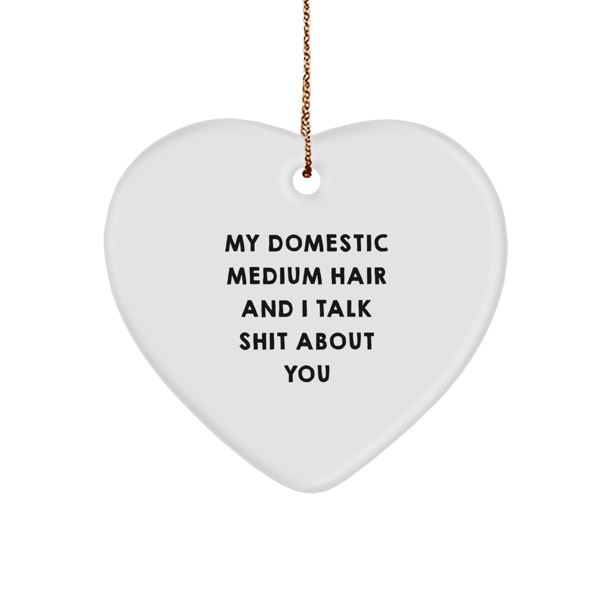 Funny Heart Ornament for Domestic Medium Hair Owners, Gifts from Friends, Christmas Unique Decorations, Heart Shaped with Quote 'My Domestic Medium Hair And I Talk Shit About You' - Image 1