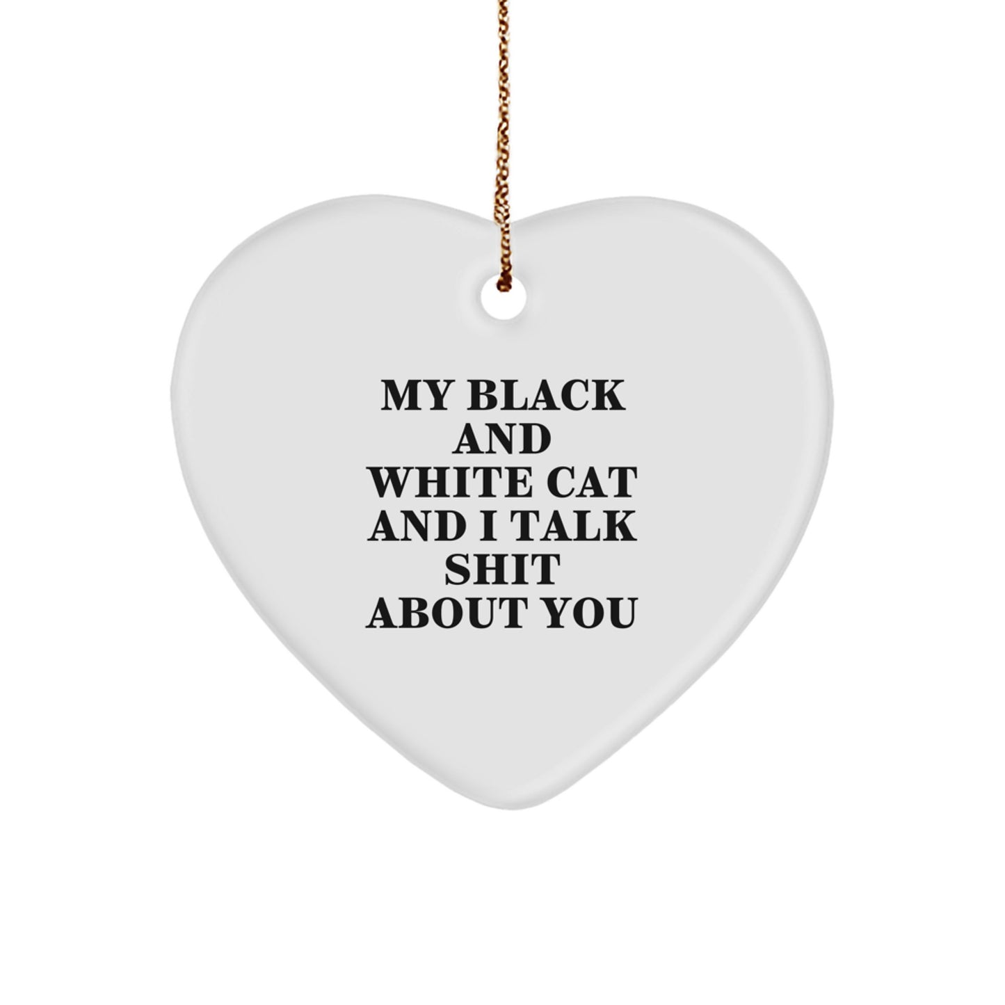 Funny Black and White Cat Heart Ornament, Gifts from Friends to Friends, Christmas Unique Gifts for Black and White Cat Lovers - Image 1