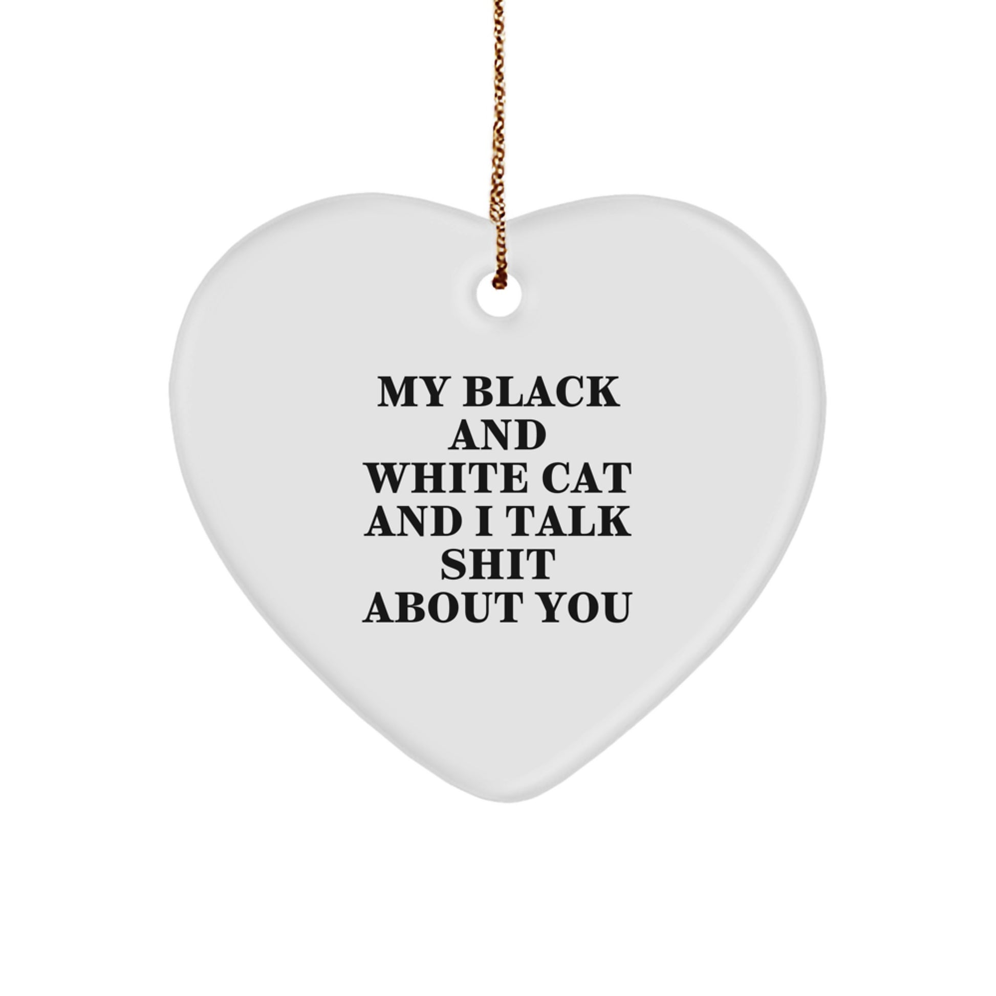 Funny Black and White Cat Heart Ornament, Gifts from Friends to Friends, Christmas Unique Gifts for Black and White Cat Lovers - Image 1