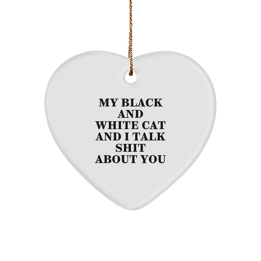 Funny Black and White Cat Heart Ornament, Gifts from Friends to Friends, Christmas Unique Gifts for Black and White Cat Lovers - Image 1