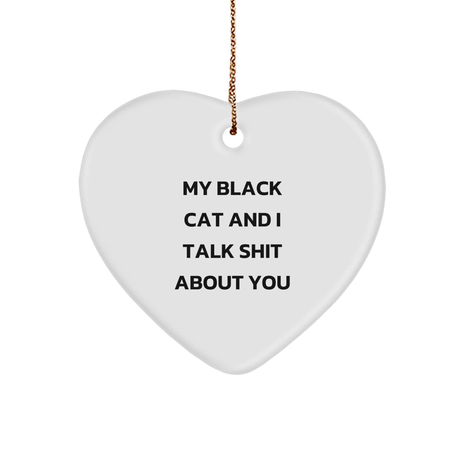 Unique Black Cat Gifts for Friends, Funny Black Cat Heart Ornament with Gold Cord, Christmas Unique Gifts from Men to Women - Image 1