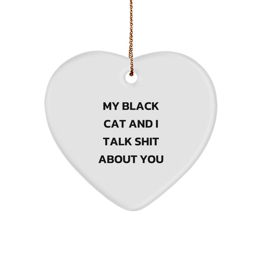 Unique Black Cat Gifts for Friends, Funny Black Cat Heart Ornament with Gold Cord, Christmas Unique Gifts from Men to Women - Image 1
