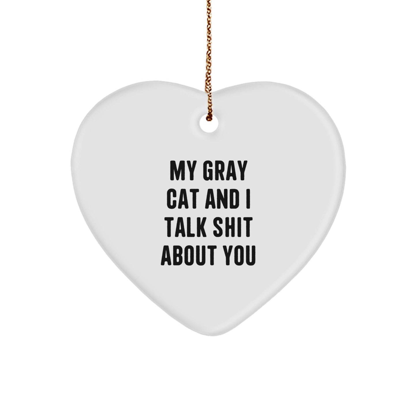 Funny Gray Cat Gifts from Family, Heart Ornament for Gray Cat Lovers, Christmas Unique Gifts - Image 1