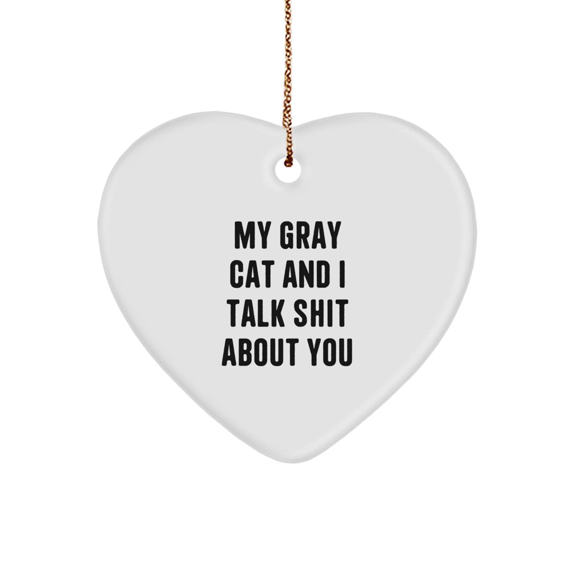 Funny Gray Cat Gifts from Family, Heart Ornament for Gray Cat Lovers, Christmas Unique Gifts - Image 1