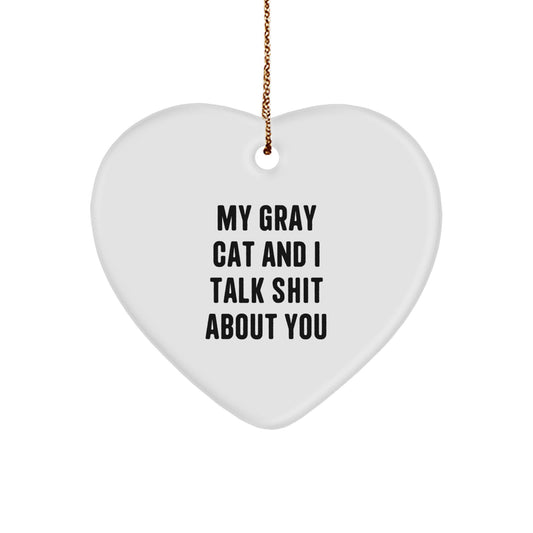 Funny Gray Cat Gifts from Family, Heart Ornament for Gray Cat Lovers, Christmas Unique Gifts - Image 1