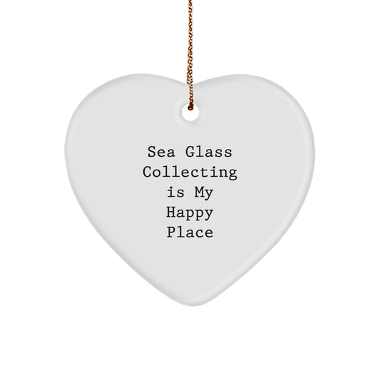 Sea Glass Collecting Gifts from Mom to Her Happy Place Heart Ornament, Funny Quote, White Heart Shaped, Christmas Unique Decor - Image 1