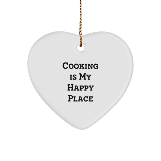 Gifts from Friends for Cooking Lovers - Heart Ornament with Cooking Is My Happy Place Quote, Christmas Unique Gifts for Women - Image 1