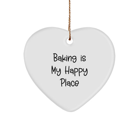 Baking Gifts for Women, Heart Ornament, Funny Quote 'Baking Is My Happy Place' Gifts from Friends, Unique Christmas Unique Gifts - Image 1