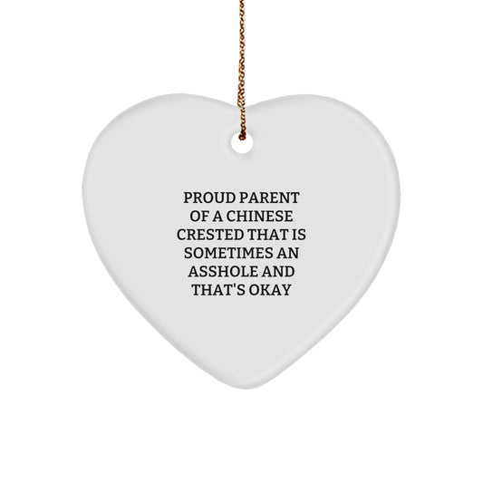 Funny Chinese Crested Dog Gifts, Heart Ornament for Proud Parents - Gifts from Family to Chinese Crested Dog Lover for Christmas Unique Gifts - Image 1