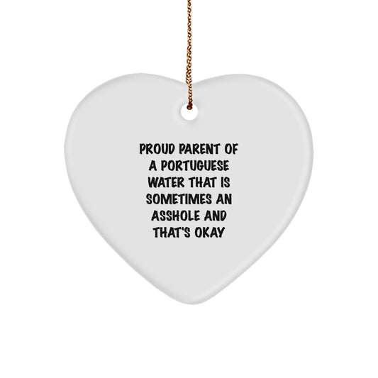 Funny Portuguese Water Dog Gifts for Men - Christmas Unique Heart Ornament from Dad, Husband, or Friend - Proud Parent Quote - Image 1