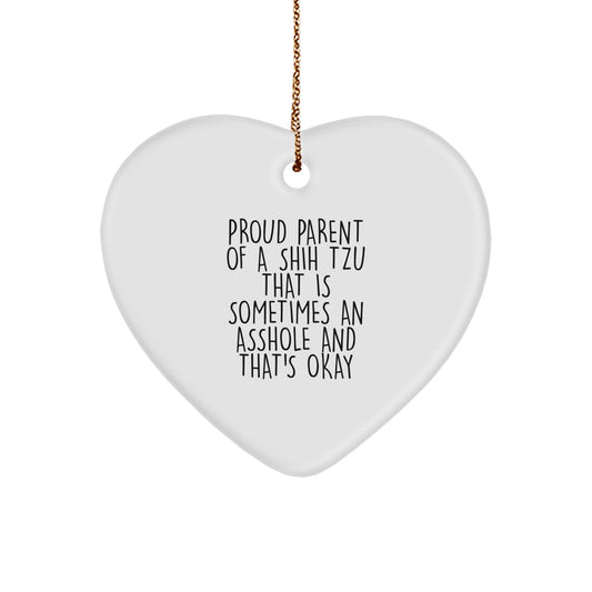 Funny Shih Tzu Dog Gifts for Men, Gifts from Family, Heart Ornament, Proud Parent Quotes, Christmas Unique Ornaments - Image 1