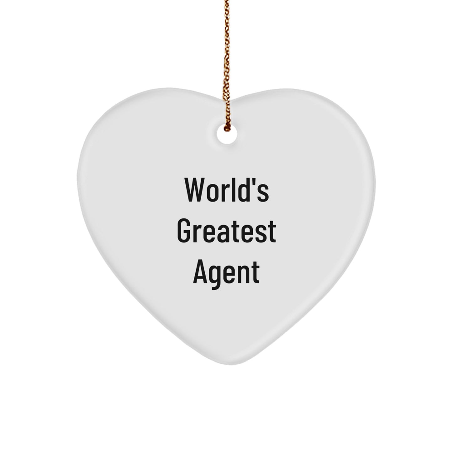 Unique Gifts from Family for World's Greatest Agent Heart Ornament, White Heart Shaped Agent Gift, Funny Agent Quote Christmas Unique Gifts - Image 1