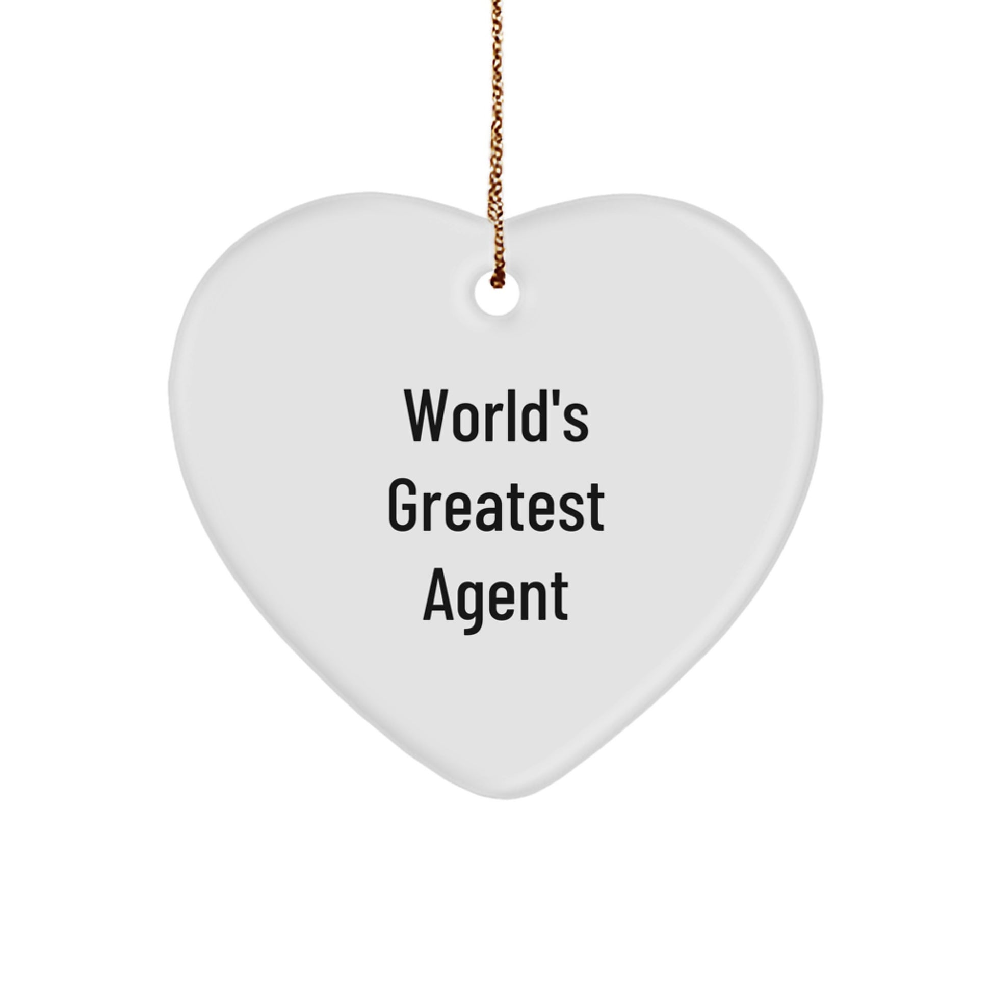 Unique Gifts from Family for World's Greatest Agent Heart Ornament, White Heart Shaped Agent Gift, Funny Agent Quote Christmas Unique Gifts - Image 1