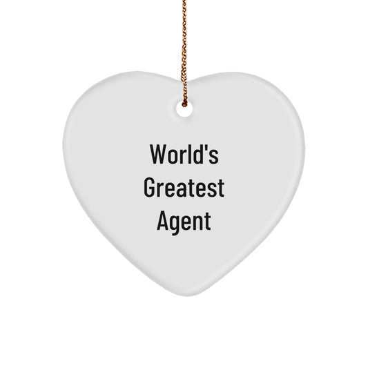 Unique Gifts from Family for World's Greatest Agent Heart Ornament, White Heart Shaped Agent Gift, Funny Agent Quote Christmas Unique Gifts - Image 1