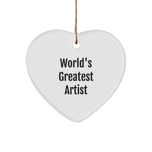 Funny 'World's Greatest Artist' Heart Ornament, Artist Gifts for Friends, Christmas Unique Present - Image 1