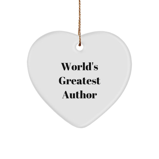 Funny 'World's Greatest Author' Heart Ornament Gifts for Him from Family, Perfect for Author Lovers at Christmas - Image 1