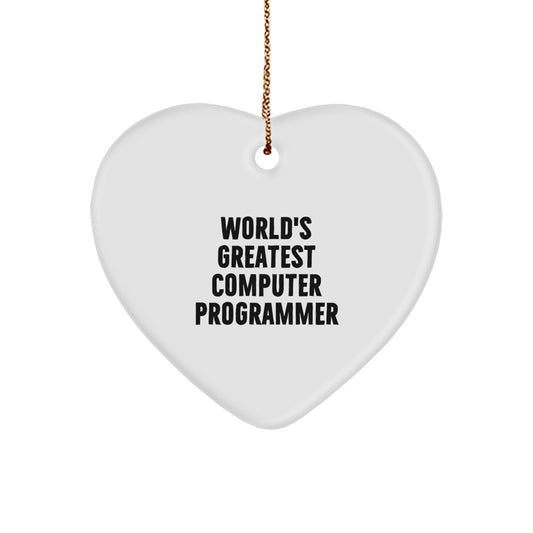 Funny Computer Programmer Gifts for Him, Heart Ornament, 'World's Greatest Computer Programmer' Quote, Gifts from Men to Friends, Christmas Unique Decorations - Image 1