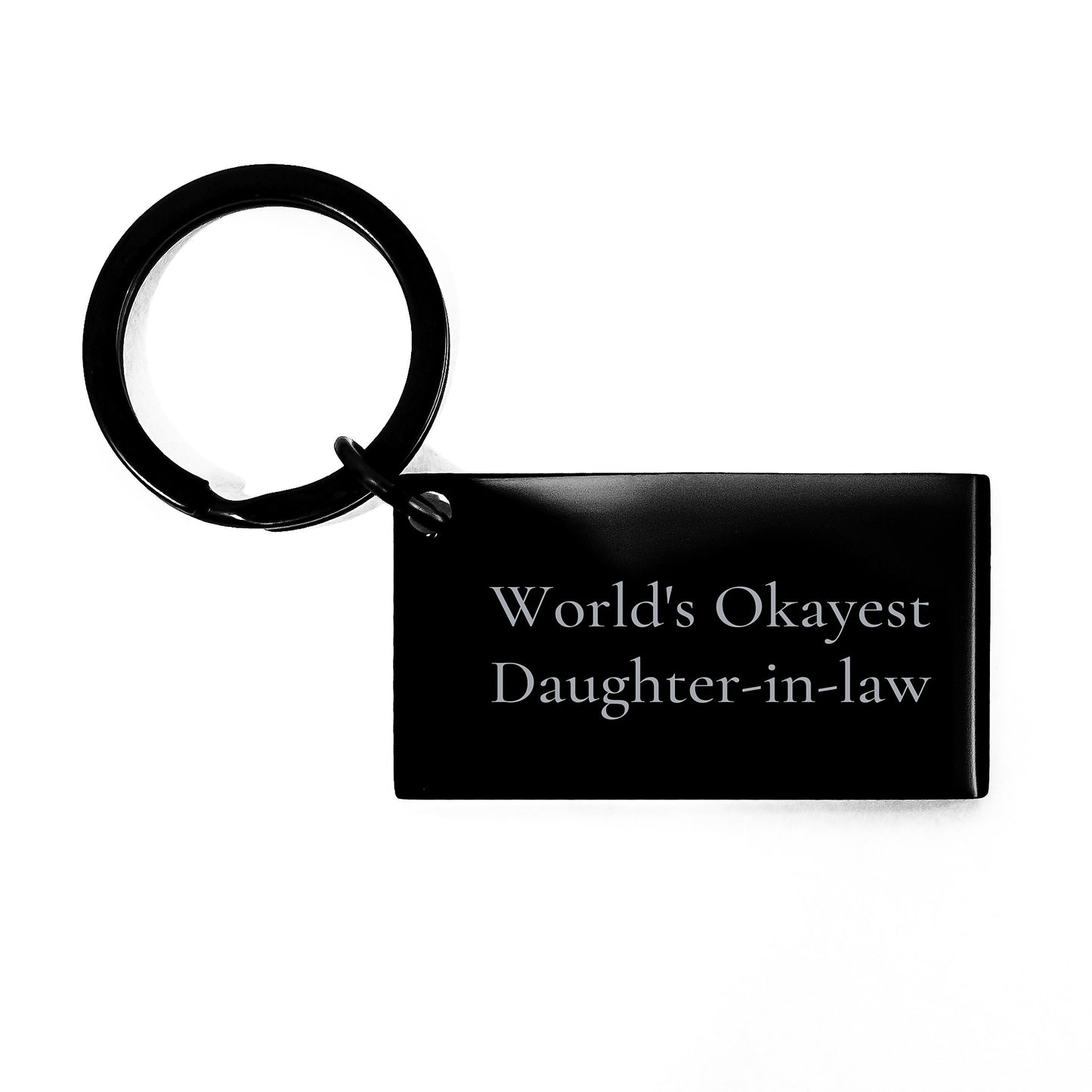 Funny Daughter-in-law Gifts from Men, Birthday Unique Keychain for Daughter-in-law, World's Okayest Daughter-in-law Quote Engraved Keychain - Image 1