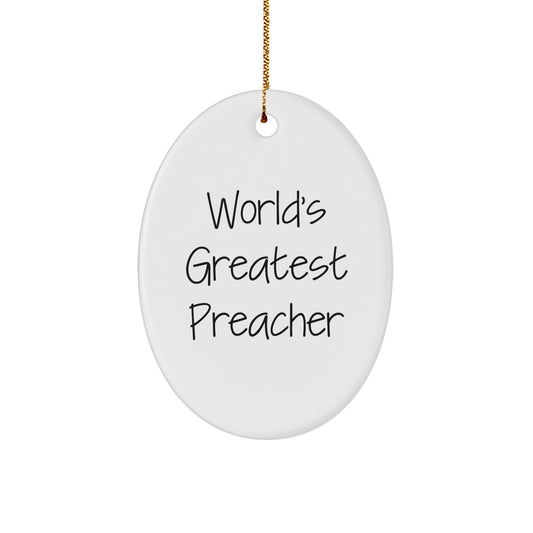 Funny Preacher Gifts from Men to Preacher, Oval Ornament Christmas Unique Gifts with Inspirational Quote, White Oval Shaped Decoration - Image 1
