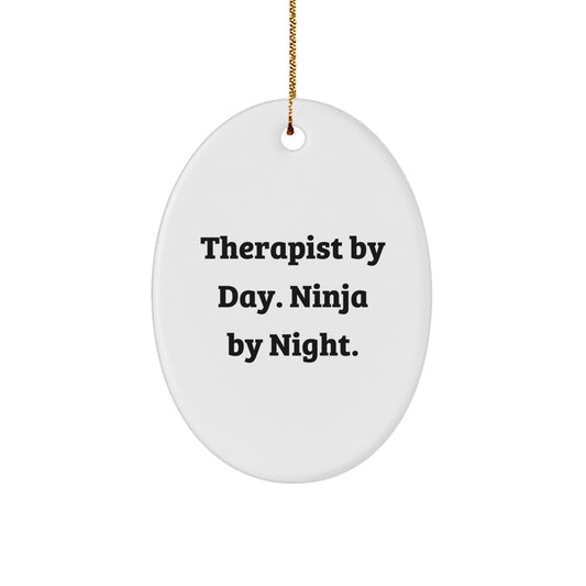 Therapist Gifts from Friends - Therapist By Day. Ninja By Night. Oval Ornament for Christmas Unique Gifts for Therapist - Image 1