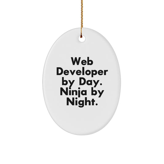 Funny Web Developer Christmas Unique Gifts for Men from Friends, Web Developer Oval Ornament By Day. Ninja By Night. - Image 1