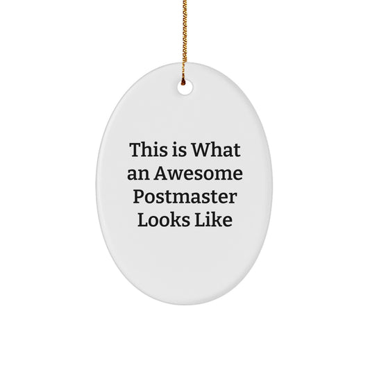 Funny Postmaster Gifts, Oval Ornament for Men or Women, Christmas Unique Gift Ideas for Friends, Coworkers, Family, Funny Quote This Is What An Awesome Postmaster Looks Like - Image 1