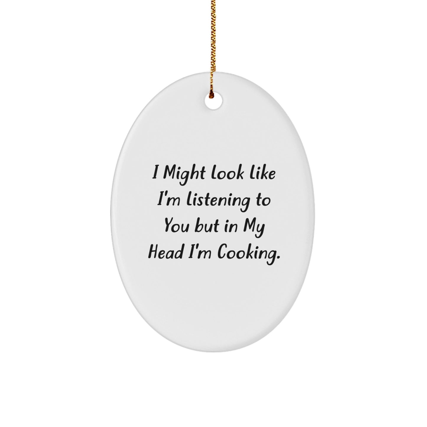 Funny Cooking Oval Ornament Gifts from Friends and Family for Men and Women - Christmas Unique Cooking Decorative Oval Shaped MDF Ornament with Gold Cord - Image 1