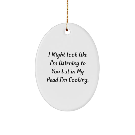 Funny Cooking Oval Ornament Gifts from Friends and Family for Men and Women - Christmas Unique Cooking Decorative Oval Shaped MDF Ornament with Gold Cord - Image 1