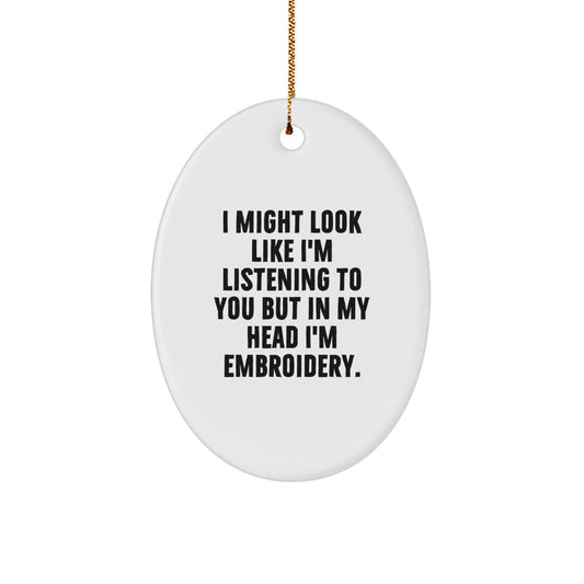 Christmas Unique Gift for Her Embroidery Oval Ornament Present - Image 1